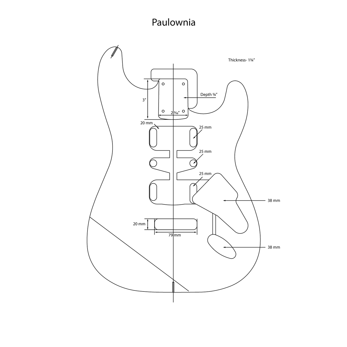 AE Guitars® S-Style Paulownia Replacement Guitar Body Black