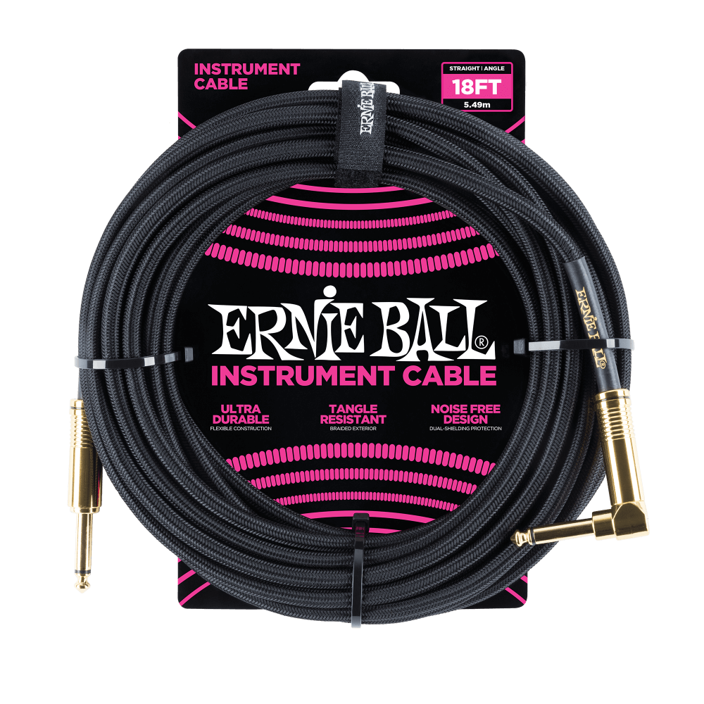 Ernie Ball 18ft Braided Straight Angle Inst Cable Black 2 Pack