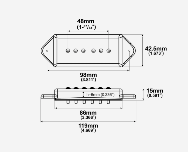 Artec ASA92 Alnico 5 P90 Dogear Single Coil Neck Pickup