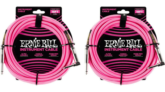 Ernie Ball 18ft Braided Straight Angle Inst Cable Neon Pink 2 Pack