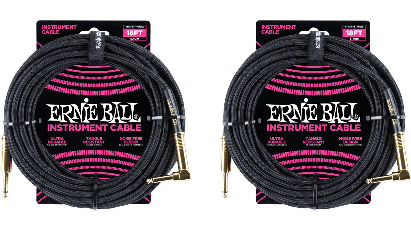 Ernie Ball 18ft Braided Straight Angle Inst Cable Neon Yellow