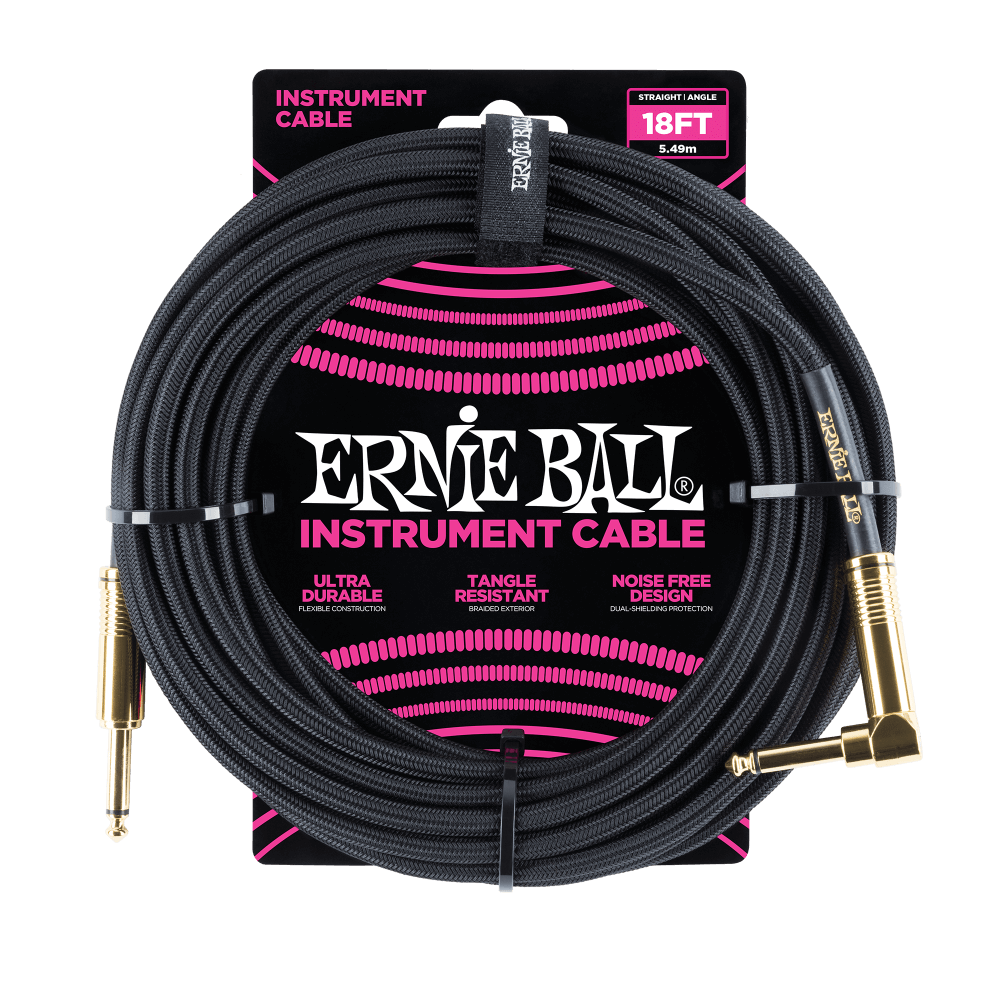 Ernie Ball 18ft Braided Straight Angle Inst Cable Black
