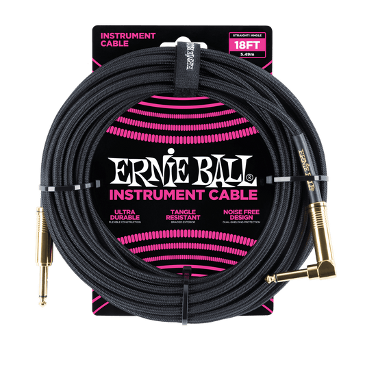 Ernie Ball 18ft Braided Straight Angle Inst Cable Black