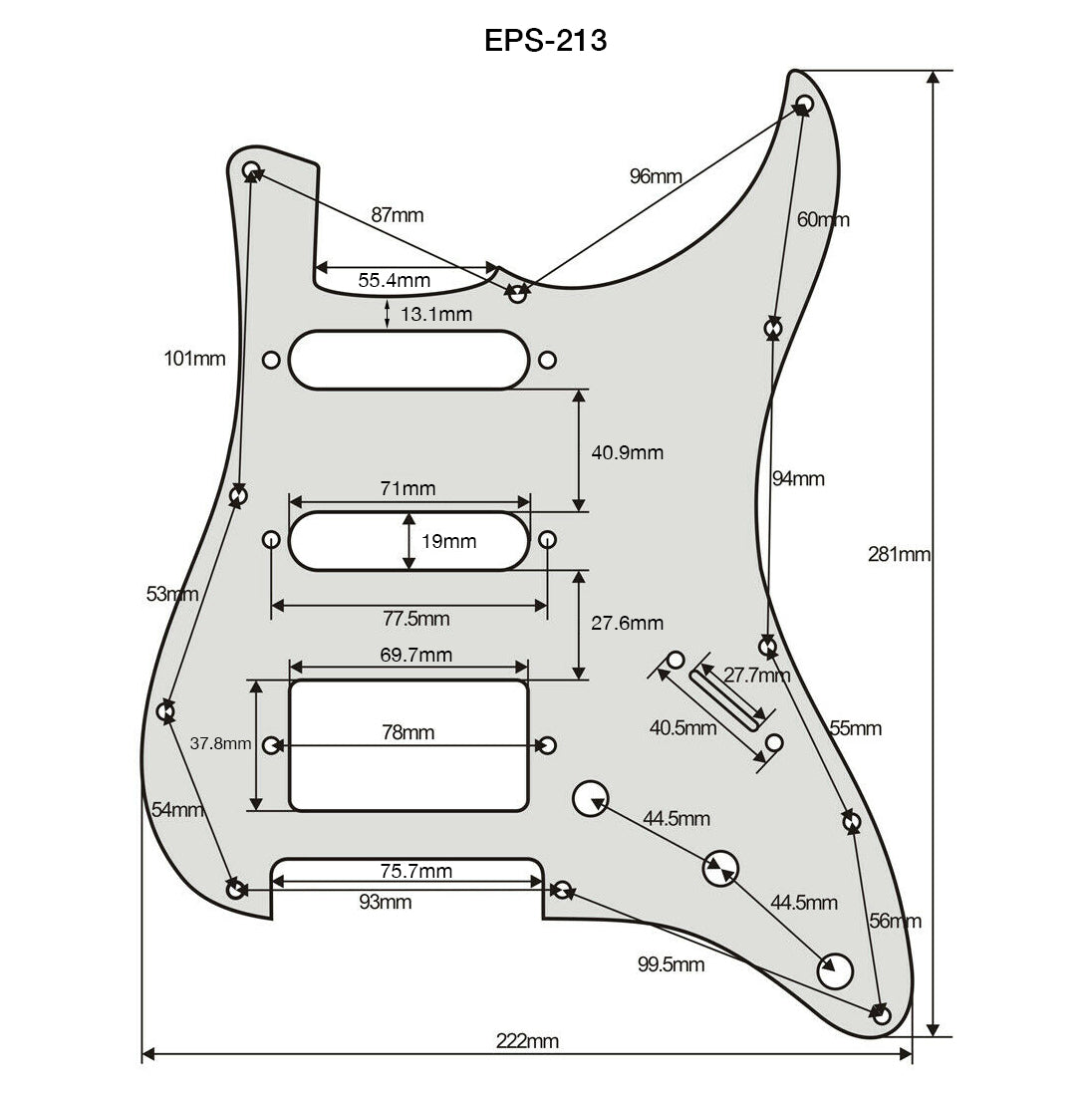 AE Guitars® SSH Strat 3-PLY B/W/B Black Pickguard
