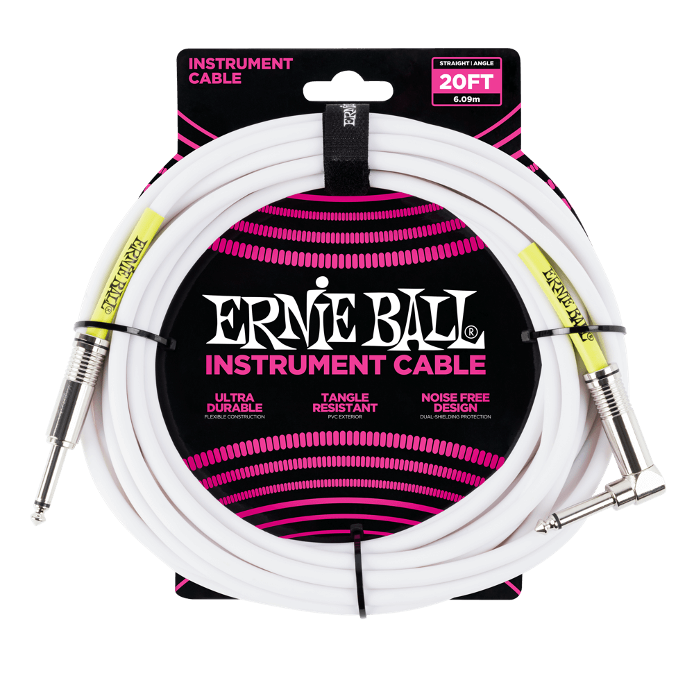 Ernie Ball 20ft Straight Angle Inst Cable White