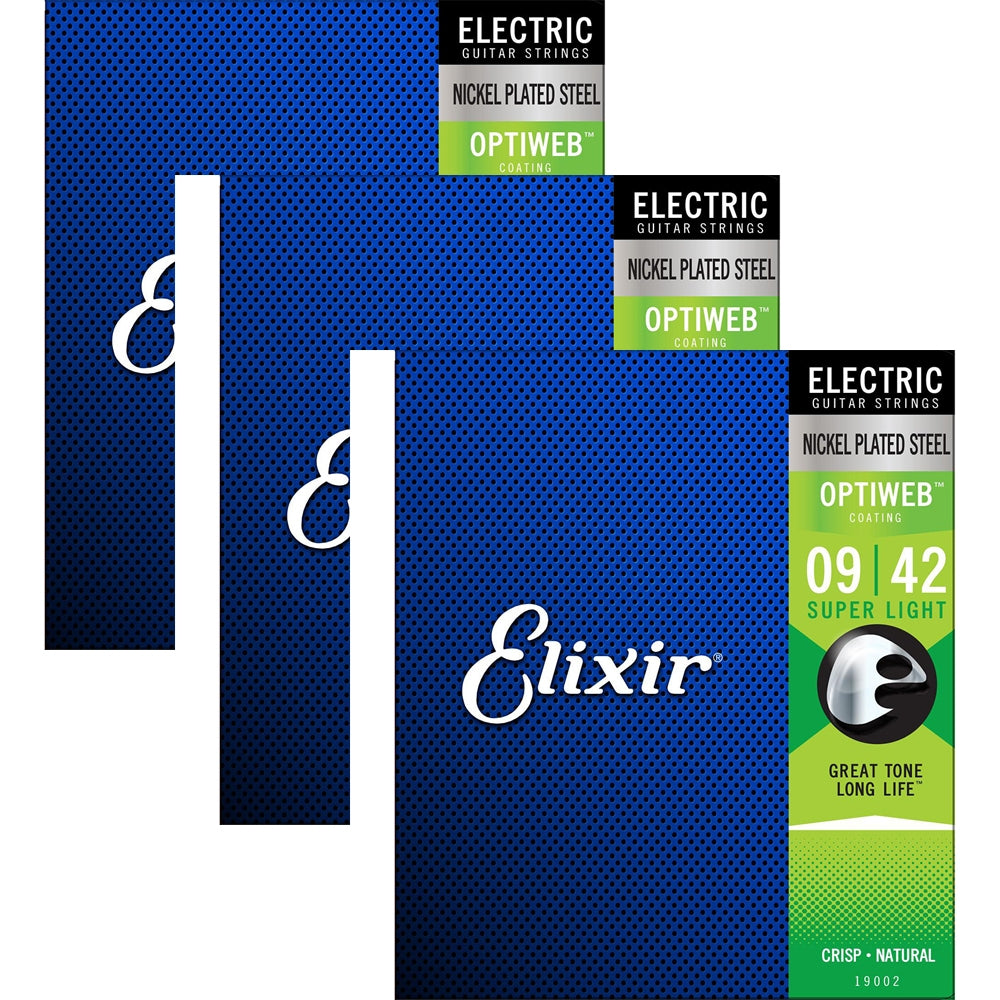 Elixir 19002 Nickel Plated Steel Electric Guitar Strings Super Light (9-42) 3 Pack