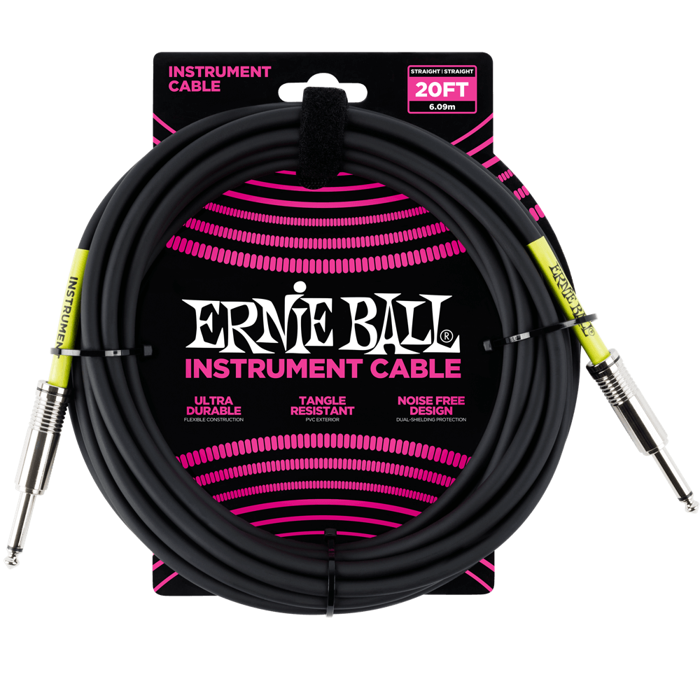 Ernie Ball 20ft Straight Straight Inst Cable Black