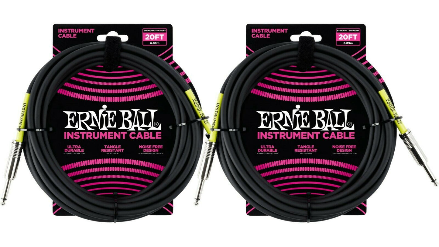 Ernie Ball 20ft Straight Straight Inst Cable Black 2 Pack