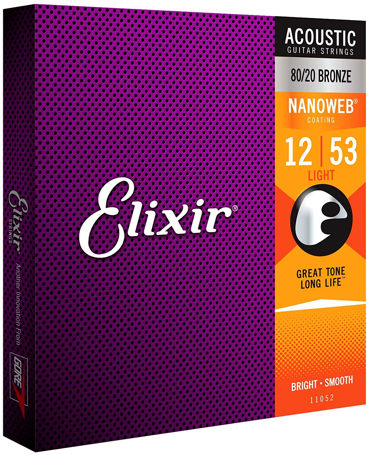 Elixir Strings 11052 Nanoweb 80/20 Acoustic Guitar Strings - .012-.053 Light 12 Pack